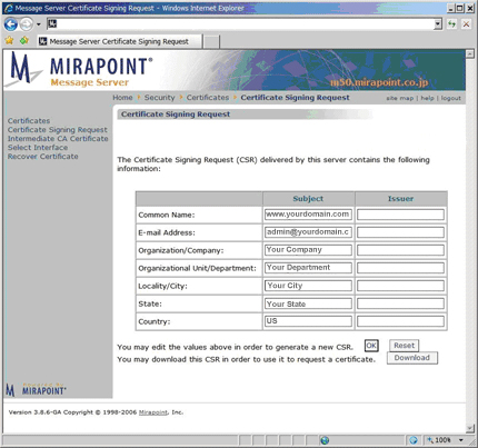 Certificate Signing Request (CSR) For Mirapoint Message Server