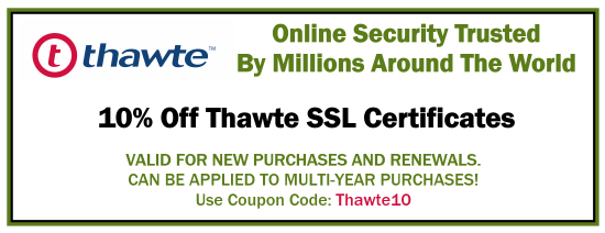 10% off Coupon for Thawte SSL Certificates - PROMO CODE: Thawte10
