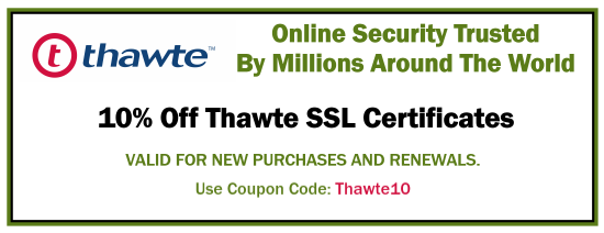 10% off Coupon for Thawte SSL Certificates - PROMO CODE: Thawte10