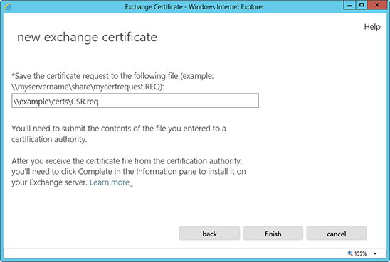 Microsoft Exchange 2013 CSR Creation Step 10
