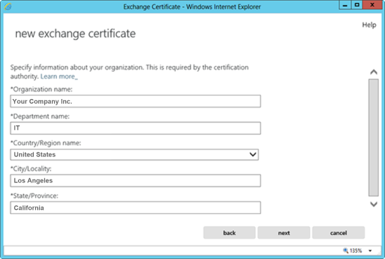 Microsoft Exchange 2013 CSR Creation Step 9