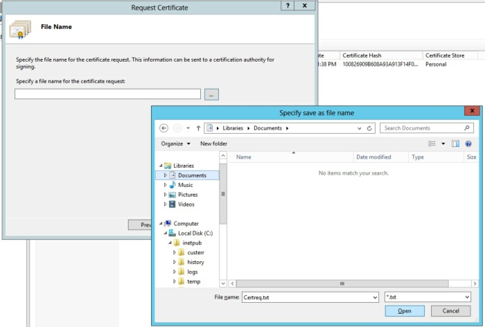 Microsoft IIS 8 CSR Creation Step 5